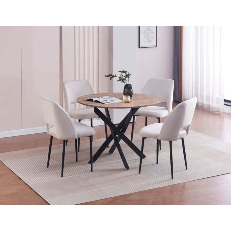 Table repas ronde MARGOT XXL pieds métal et plateau bois MDF D120cm