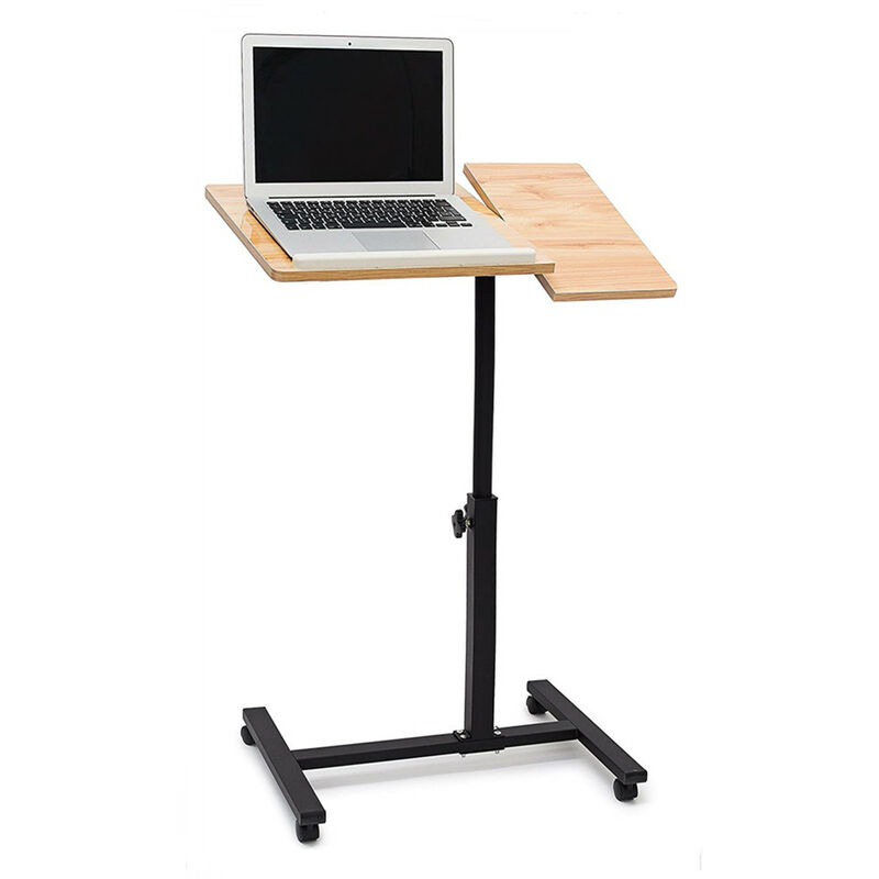 Table réglable pour ordinateur portable, roulettes, support inclinable, HxLxP: 58-90x60x34,5 cm, brun clair