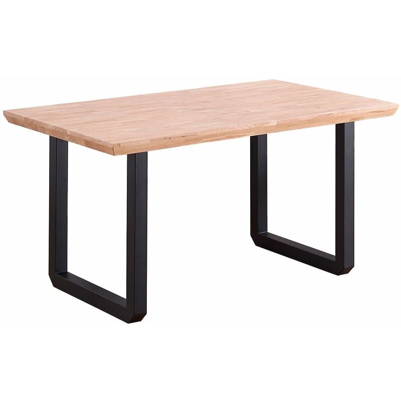 table roma - plateau en bois de chêne avec finition chanfreinée. pieds en métal noir. 150x90x77cm - multicolore - skraut home