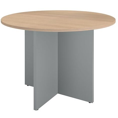 Table ronde 100 cm plateau chêne clair pieds croix aluminium Essens - Maxiburo