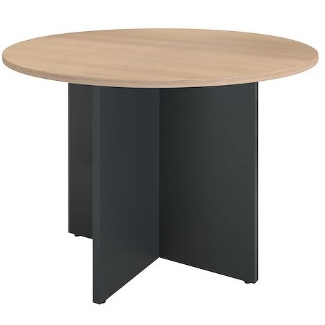 Table ronde 100 cm plateau chêne clair pieds croix anthracite Essens - Maxiburo