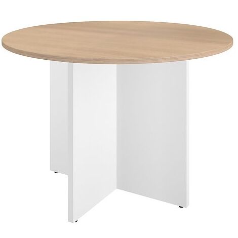 Table ronde 100 cm plateau chêne clair pieds croix blanc Essens - Maxiburo