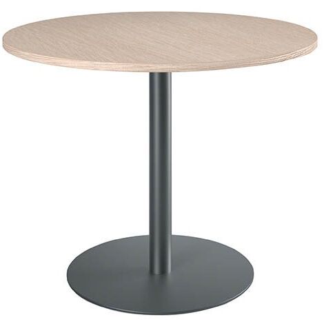 Table ronde 100 cm plateau chêne clair piètement colonne anthracite Essens - Maxiburo