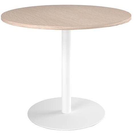 Table ronde 100 cm plateau chêne clair piètement colonne blanc Essens - Maxiburo