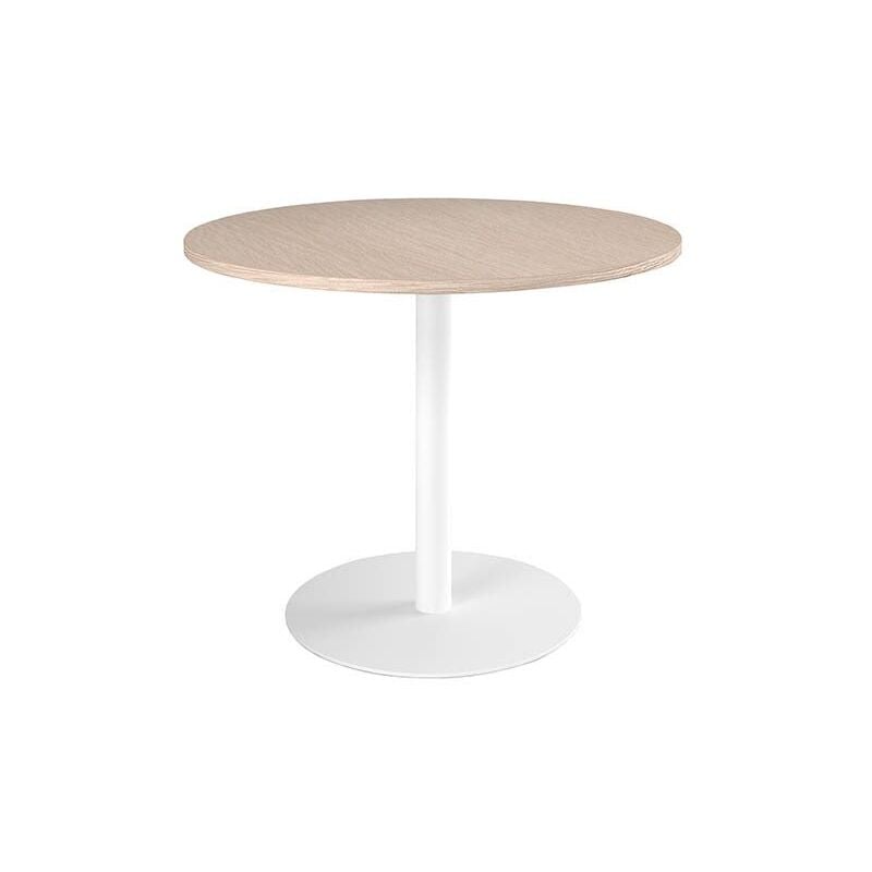 Table ronde 100 cm plateau chêne clair piètement colonne blanc Essens - Maxiburo