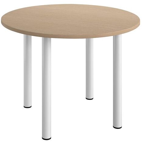 Table ronde 100 cm plateau chêne clair piètement métal blanc Essens - Maxiburo