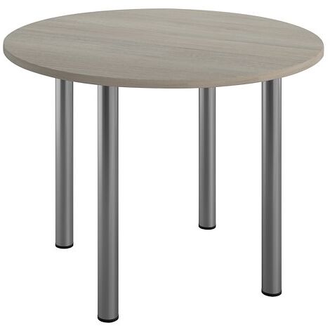 Table ronde 100 cm plateau chêne gris piètement métal aluminium Essens - Maxiburo