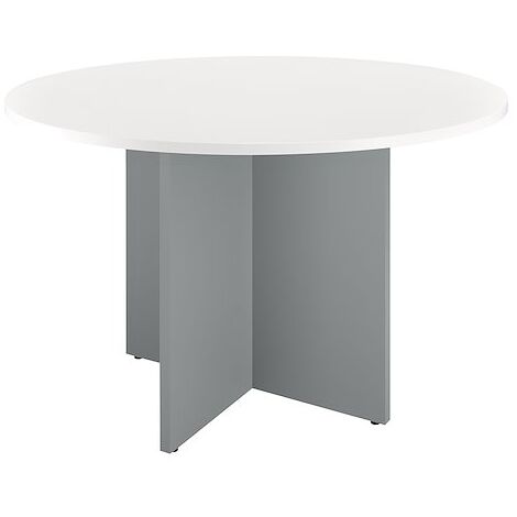 Table ronde 120 cm plateau blanc pieds croix aluminium Essens - Maxiburo