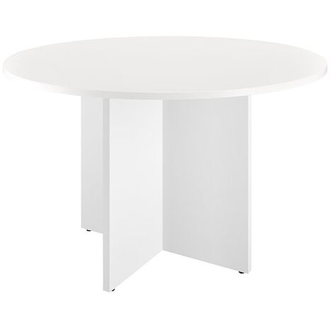 Table ronde 120 cm plateau blanc pieds croix blanc Essens - Maxiburo