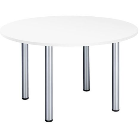 Table ronde 120 cm plateau blanc pieds tube aluminium Essens - Maxiburo