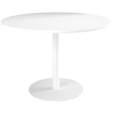 Table ronde 120 cm plateau blanc piètement blanc colonne Essens - Maxiburo