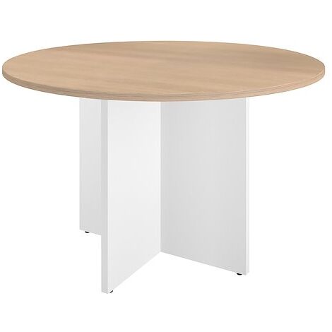 Table ronde 120 cm plateau chêne clair pieds croix blanc Essens - Maxiburo