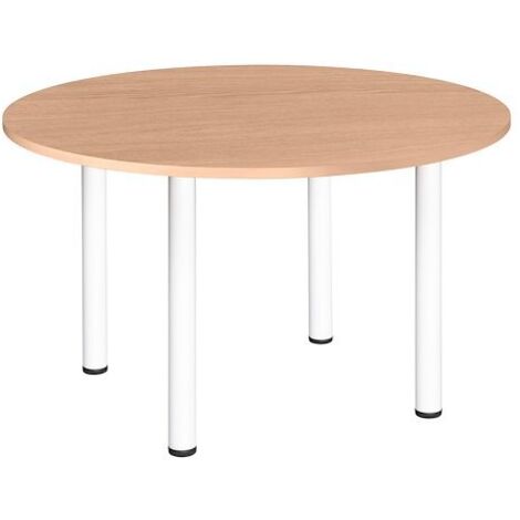 Table ronde 120 cm plateau chêne clair pieds tubes blanc Essens - Maxiburo