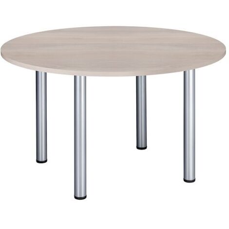 Table ronde 120 cm plateau chêne gris pieds tube aluminium Essens - Maxiburo