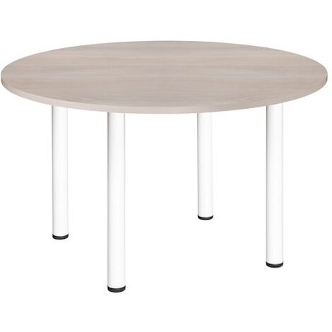 Table ronde 120 cm plateau chêne gris pieds tube blanc Essens - Maxiburo