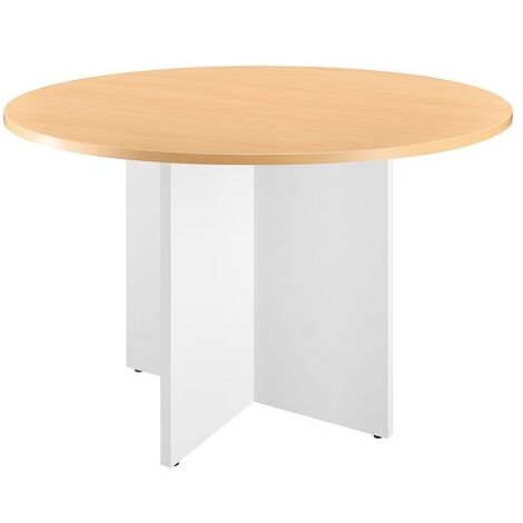 Table ronde 120 cm plateau hêtre pieds croix blanc Essens - Maxiburo