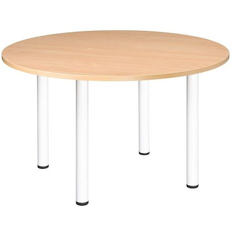 Table ronde 120 cm plateau hêtre pieds tube blanc Essens - Maxiburo