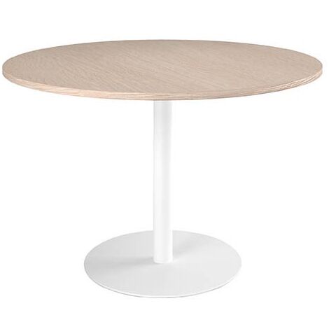Table ronde 120 cm plateau hêtre piètement colonne blanc Essens - Maxiburo