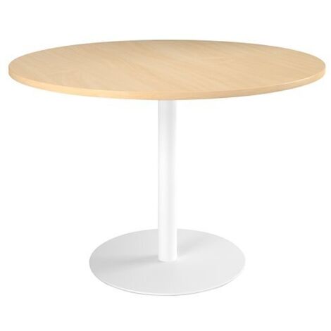Table ronde 120 cm plateau hêtre piètement colonne blanc Essens - Maxiburo