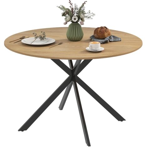 Table ronde 120 cm style industriel pieds acier chêne 4 personnes cuisine bureau moderne