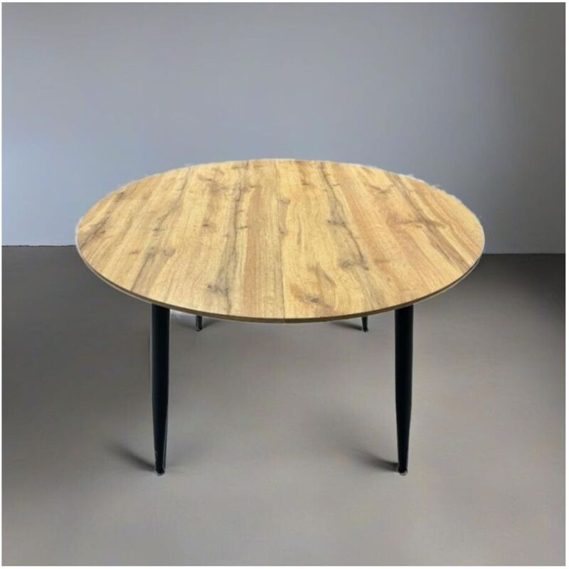 Toscohome - Table ronde à rallonge en chêne avec pieds noirs 120x120 cm - Cordelia
