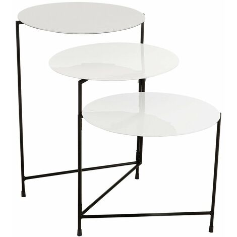 Table ronde 3 parties TRIOZ en métal laqué blanc et noir. - blanc