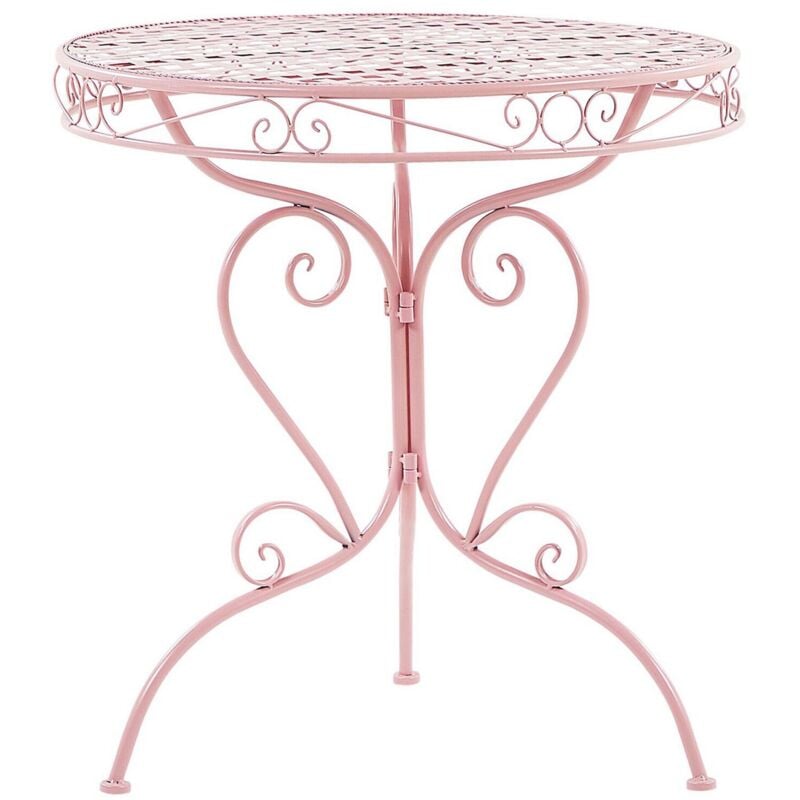 Beliani - Table Ronde 70 cm de type Bistrot en Métal Rose avec Ornaments Décoratifs pour Jardin Terrasse ou Balcon au Style Classique et Romantique