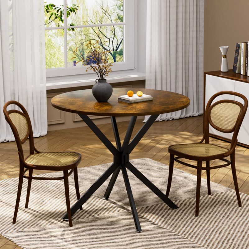 Table ronde 90 cm - Pour 1 à 4 personnes - Design compact et pieds métal robuste，Brun et Noir