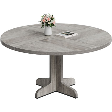 Table Ronde à Manger 120 cm pour 4-6 Personnes, Table à Manger Style Rustique Moderne, Bois Massif Stable, Parfaite pour Petits Espaces, Gris