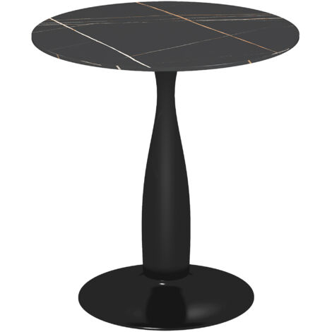 Table ronde à manger acier revêtu poudre MDF mélamine pieds antidérapants 70x74 cm noir