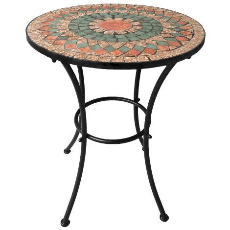 Table ronde Alice en métal décor mosaïque pierre 60 cm diamètre – 70 cm hauteur – Table de jardin élégante pour repas extérieur
