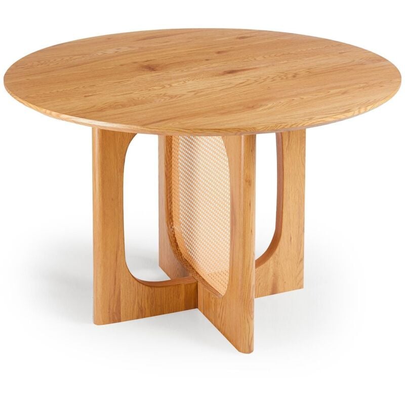 Cotecosy - Table ronde avec cannage D120cm Bohemia Chêne clair et Rotin