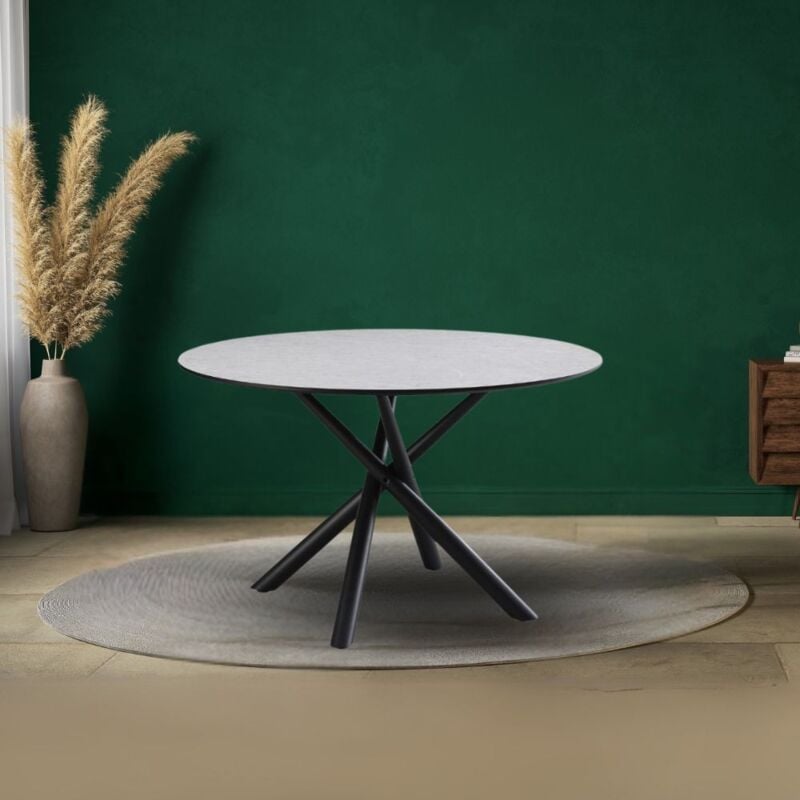 Toscohome - Table ronde avec plateau ciment et pieds noirs 120x76,5H cm - Vikto