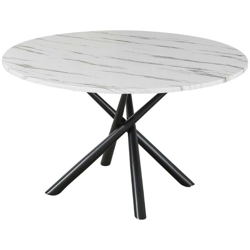 Table ronde avec plateau en marbre blanc et structure en métal noir - Umbriel