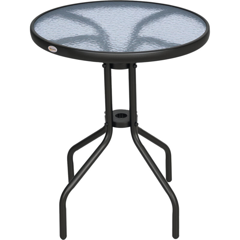 Outsunny - Table ronde bistro de jardin dim. ø 60 x 70H cm métal époxy anticorrosion noir plateau verre trempé
