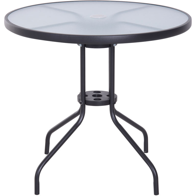 Outsunny - Table ronde bistro de jardin dim. Ø 80 x 72H cm espace installation parasol acier époxy noir plateau verre trempé
