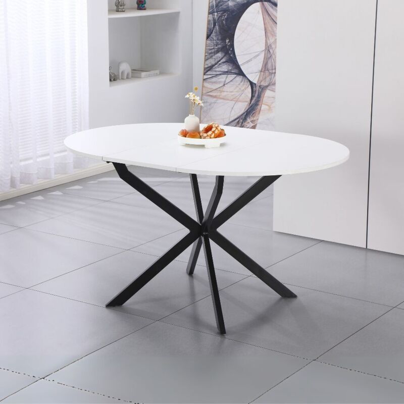 Table ronde blanche à rallonge avec pieds noirs 100x77H cm - Tikit