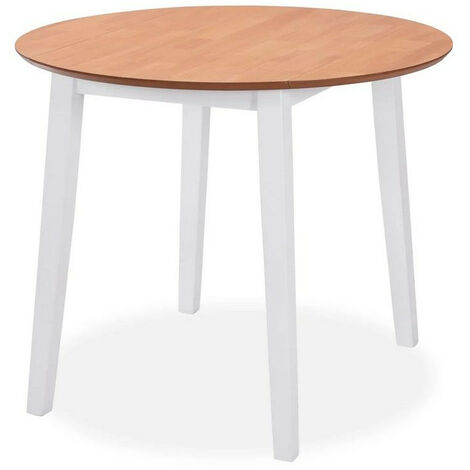 Table ronde bois clair et pieds hévéa massif blanc Verco D 90cm