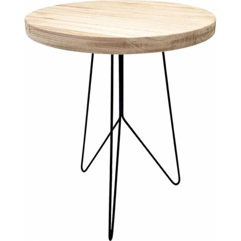 Table ronde bois naturel pieds métal noir élégance moderne - bois naturel et pieds noirs