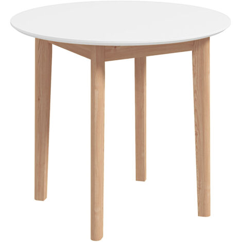 Table ronde de cuisine design scandinave, 75 x 75 x 76 cm, couleur blanc et naturel