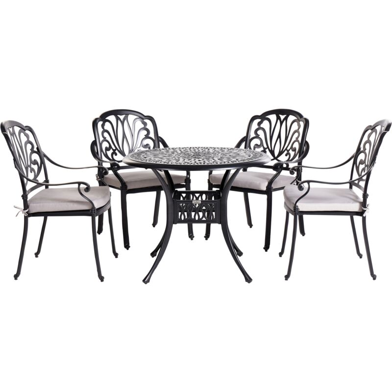 Beliani - Set de Jardin Table et 4 Chaises en Aluminium Noir Coussins Beiges Ancona