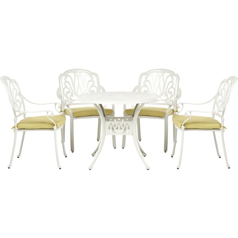 Beliani - Set de Jardin Table et 4 Chaises Aluminium Blanc Coussins Jaunes Ancona