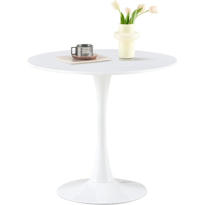 Table ronde de style médiéval moderne 75 cm pour cuisine/salle à manger/salon/bureau - Blanc