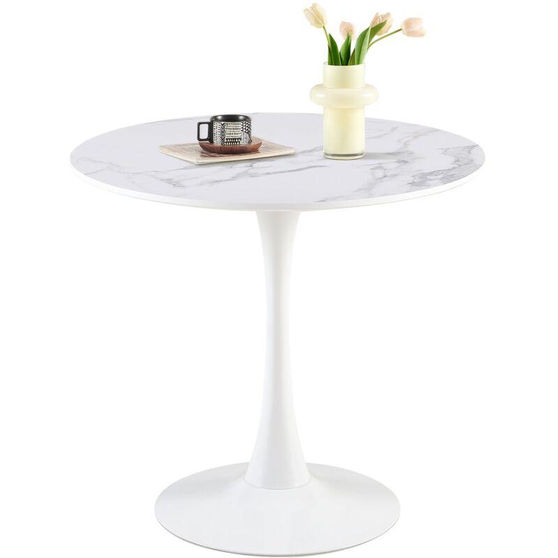 Table ronde de style médiéval moderne - 75 cm pour cuisine/salle à manger/salon/bureau - Plateau en marbre