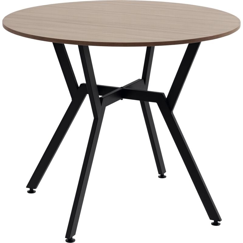 Homcom - Table ronde design contemporain - dim. ø 90 x 76H cm - acier noir aspect bois noyer