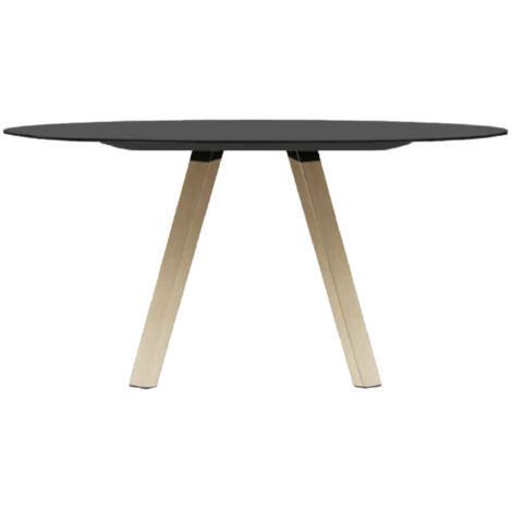 Table ronde design en bois et pieds en chêne massif naturel Bipola 129 cm-Noir-Diamètre 129 cm