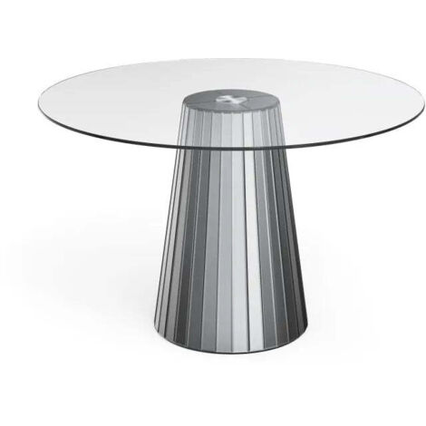 Table ronde DISCO miroir gris plateau transparent