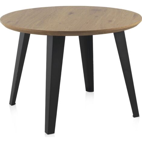 Table ronde effet bois naturel pieds métal style moderne - Bois naturel et pieds noirs