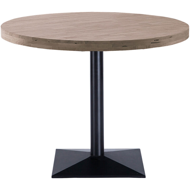 Table ronde en bois coloris chêne foncé et pieds en métal coloris noir - diamètre 110 x hauteur 74 cm