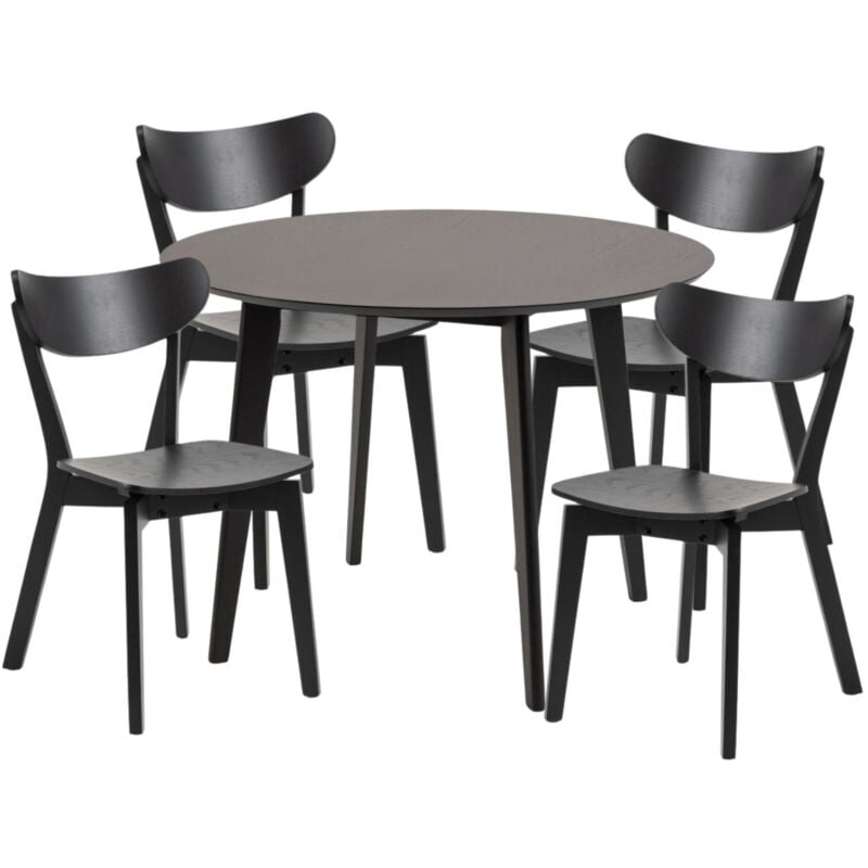 Table ronde en bois noir D105 + 4 chaises en bois noir - leta